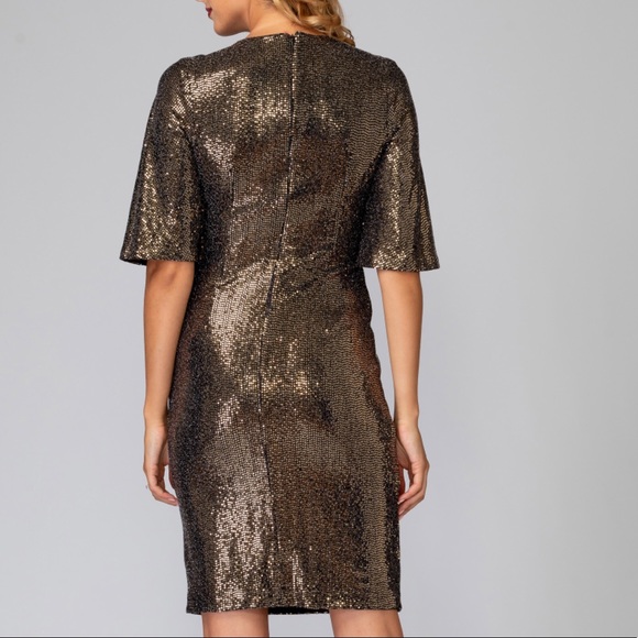 NWT Joseph Ribkoff Black/Gold Sequined Wrap Dress - Picture 2 of 14